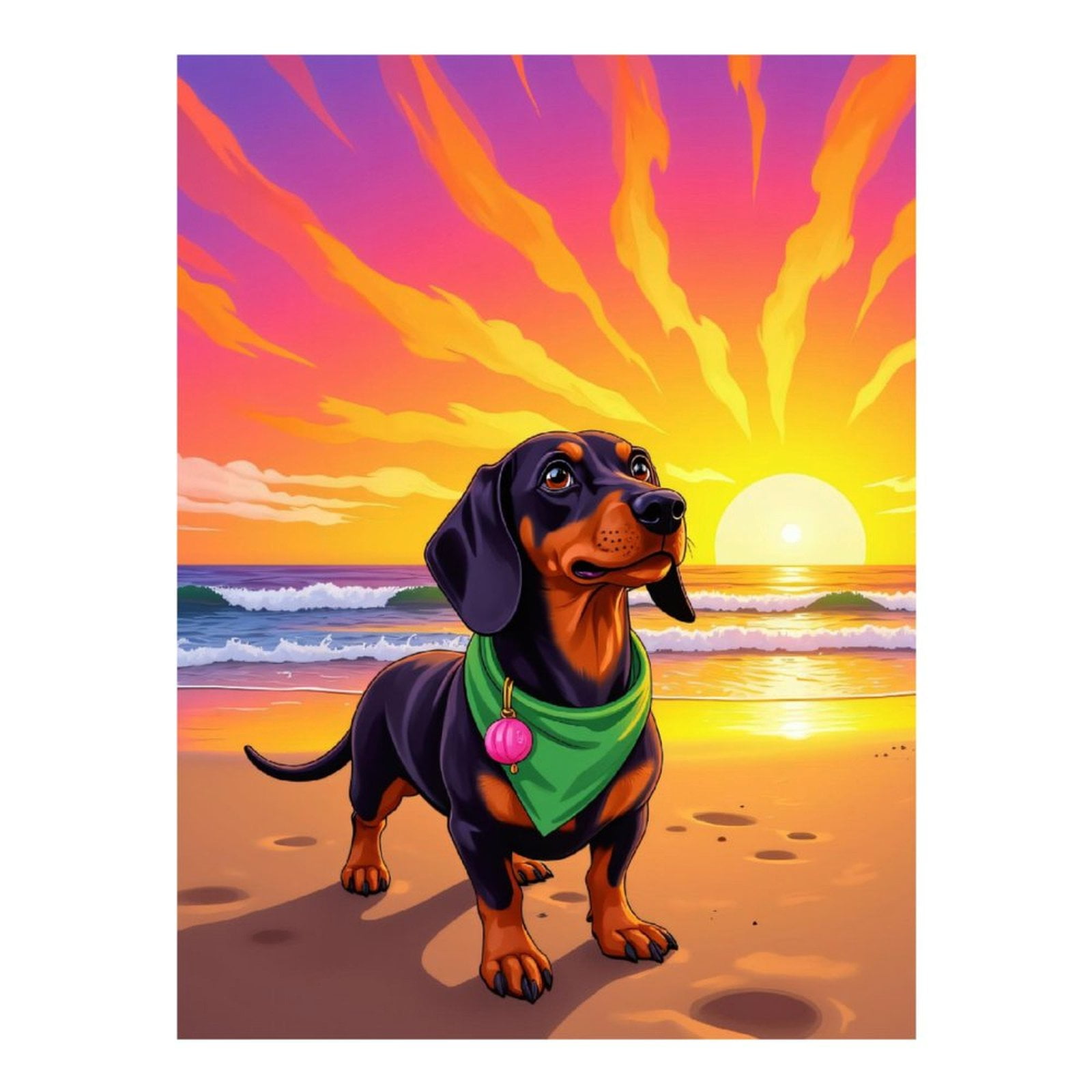 Diamond Art Kit for Adults, Dachshund Sunset Beach Scene Diamond Painting for Adults Beginners, DIY Diamond Art Painting Kits, 5D Diamond Painting Crafts for Home Decor 12x16 Frameless