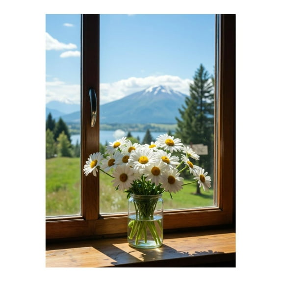 Diamond Art Kit for Adults, Daisies In Vase Window View Diamond Painting for Adults Beginners, DIY Diamond Art Painting Kits, 5D Diamond Painting Crafts for Home Decor 12x16 Frameless