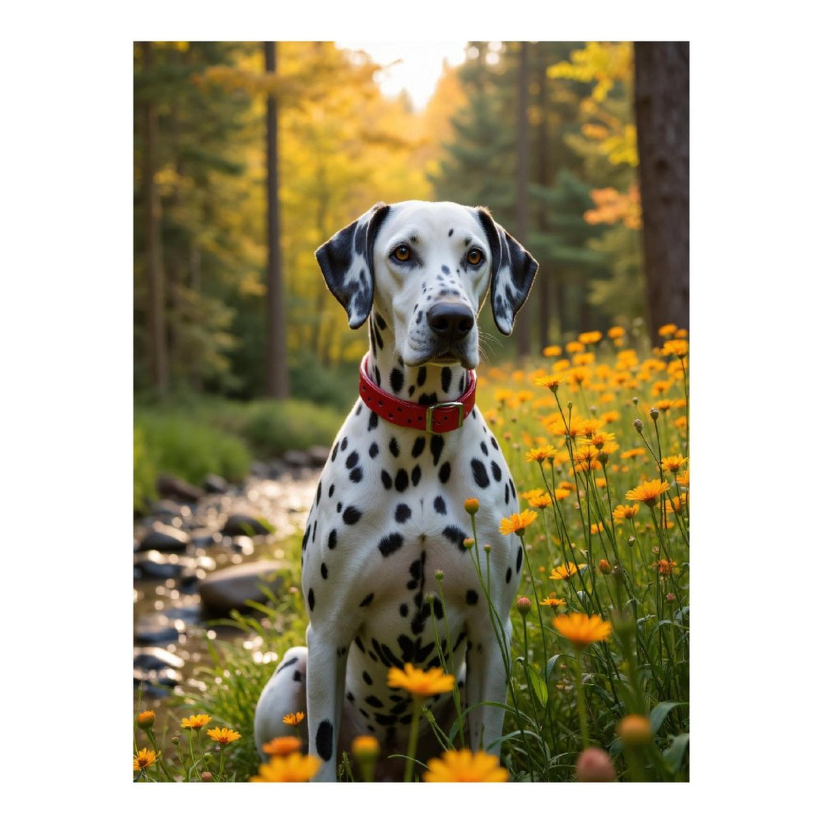 Diamond Art Kit for Adults, Dalmatian Flower Stream Scene Diamond Painting for Adults Beginners, 5D DIY Diamond Art Painting Kits, Colorful Diamond Painting Craft for Home Decor 12x16
