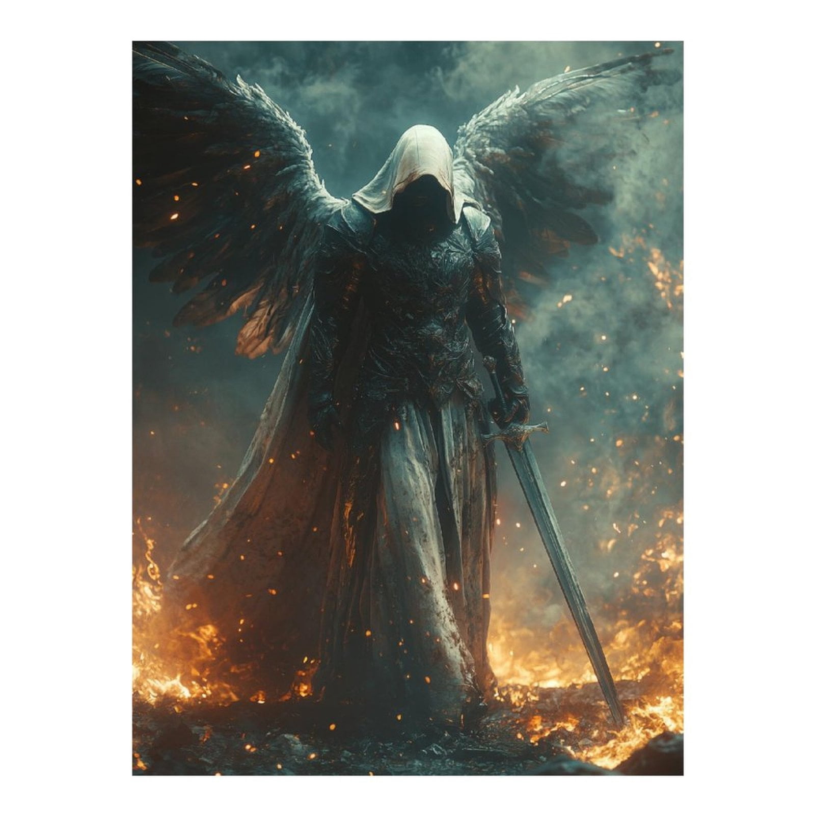 Diamond Art Kit for Adults, Dark Angelic Warrior Flames Diamond Painting for Adults Beginners, DIY Diamond Art Painting Kits, 5D Diamond Painting Crafts for Home Decor 12x16 Frameless