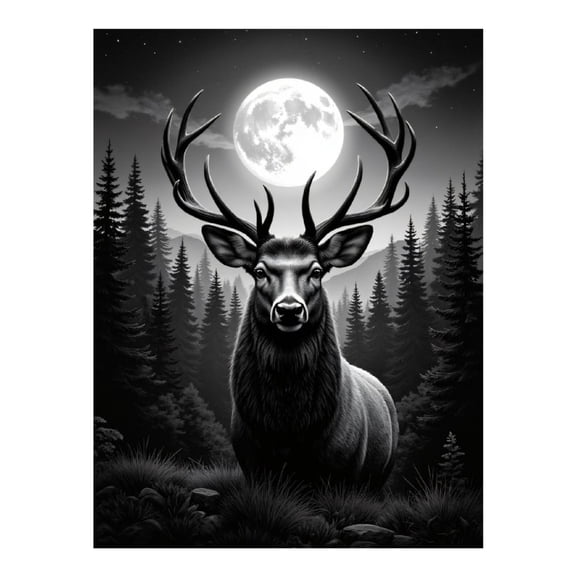 Diamond Art Kit for Adults, Dark Forest Stag Under Moonlight Diamond Painting for Adults Beginners, DIY Diamond Art Painting Kits, 5D Diamond Painting Crafts for Home Decor 12x16 Frameless