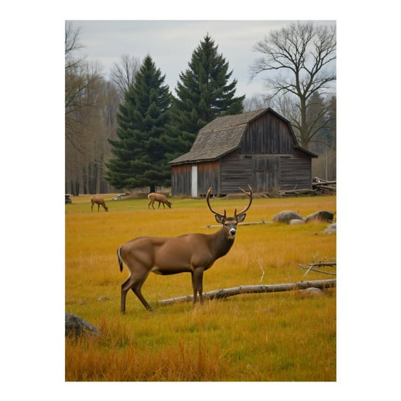Diamond Art Kit for Adults, Deer Autumn Scenery Rustic Barn Diamond Painting for Adults Beginners, 5D DIY Diamond Art Painting Kits, Colorful Diamond Painting Craft for Home Decor 12x16