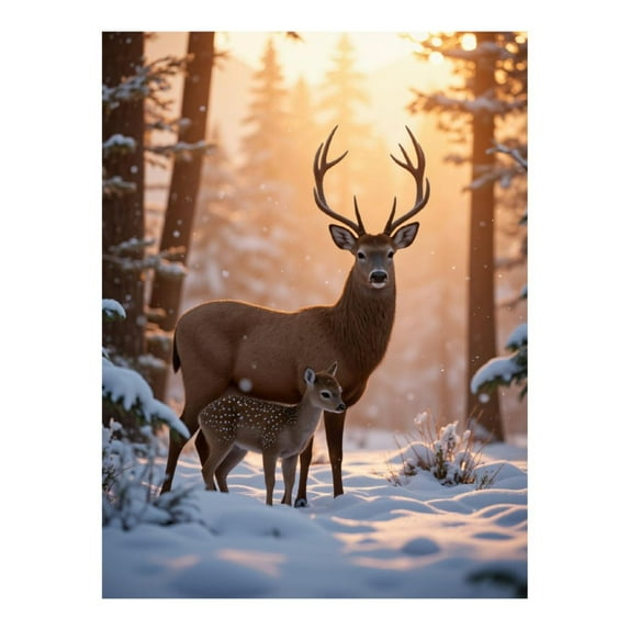 Diamond Art Kit for Adults, Deer Family Winter Forest Sunrise Diamond Painting for Adults Beginners, 5D DIY Diamond Art Painting Kits, Colorful Diamond Painting Craft for Home Decor 12x16