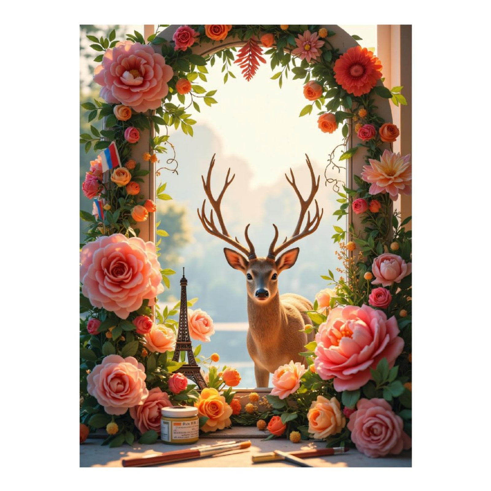 Diamond Art Kit for Adults, Deer In Flower Frame With Miniature Tower Diamond Painting for Adults Beginners, 5D DIY Diamond Art Painting Kits, Colorful Diamond Painting Craft for Home Decor 12x16
