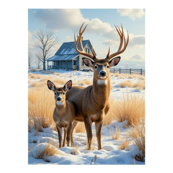 Diamond Art Kit for Adults, Deer Snow Cabin Winter Scene Diamond Painting for Adults Beginners, 5D DIY Diamond Art Painting Kits, Colorful Diamond Painting Craft for Home Decor 12x16
