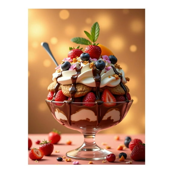 Diamond Art Kit for Adults, Dessert Sundae with Fruits Cream Diamond Painting for Adults Beginners, DIY Diamond Art Painting Kits, 5D Diamond Painting Crafts for Home Decor 12x16 Frameless