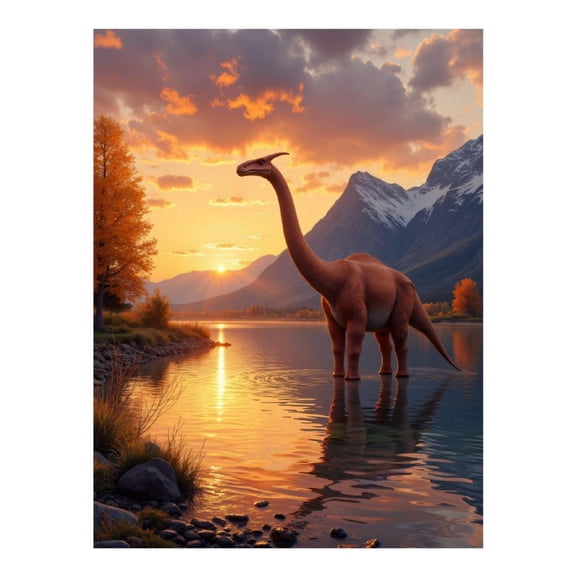 Diamond Art Kit for Adults, Dinosaur Sunset Lake Reflection Diamond Painting for Adults Beginners, 5D DIY Diamond Art Painting Kits, Colorful Diamond Painting Craft for Home Decor 12x16