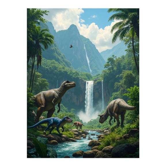 Diamond Art Kit for Adults, Dinosaurs Waterfall Lush Jungle Scene Diamond Painting for Adults Beginners, DIY Diamond Art Painting Kits, 5D Diamond Painting Crafts for Home Decor 12x16 Frameless