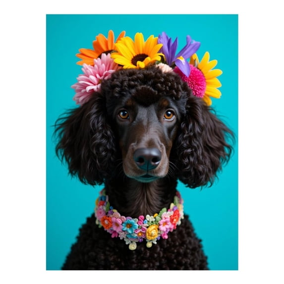 Diamond Art Kit for Adults, Dog Flower Crown Portrait Teal Background Diamond Painting for Adults Beginners, DIY Diamond Art Painting Kits, 5D Diamond Painting Crafts for Home Decor 12x16 Frameless