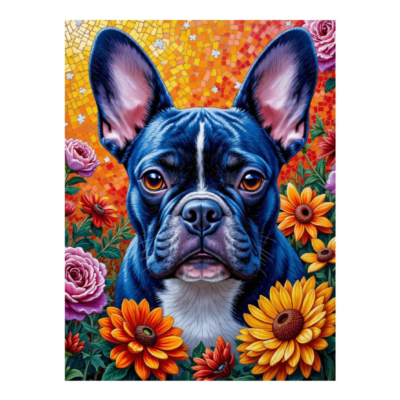 Diamond Art Kit for Adults, Dog Vibrant Flowers Mosaic Art Diamond Painting for Adults Beginners, 5D DIY Diamond Art Painting Kits, Colorful Diamond Painting Craft for Home Decor 12x16