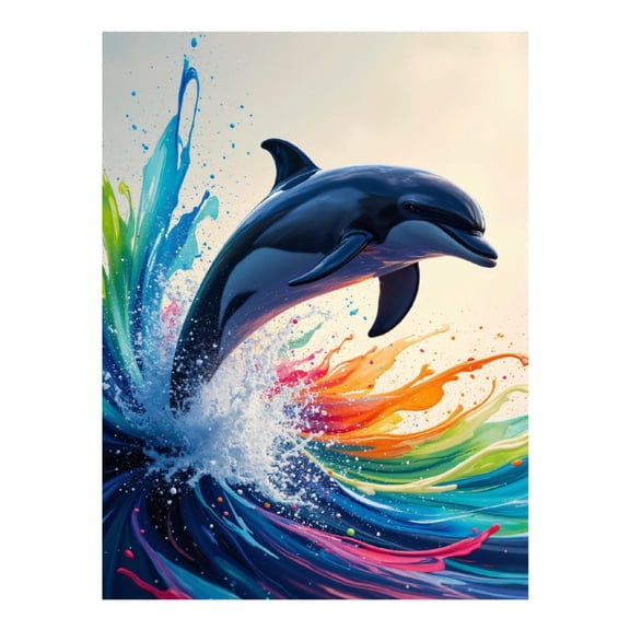 Diamond Art Kit for Adults, Dolphin Color Splash Artistry Diamond Painting for Adults Beginners, 5D DIY Diamond Art Painting Kits, Colorful Diamond Painting Craft for Home Decor 12x16