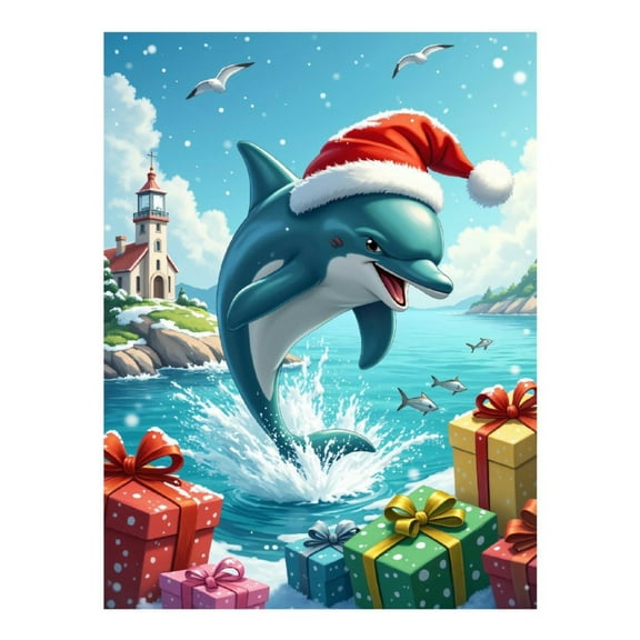 Diamond Art Kit for Adults, Dolphin Holiday Splash Scene Diamond Painting for Adults Beginners, DIY Diamond Art Painting Kits, 5D Diamond Painting Crafts for Home Decor 12x16 Frameless