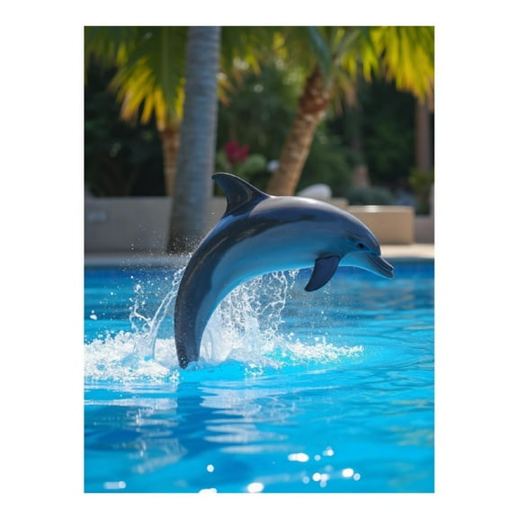 Diamond Art Kit for Adults, Dolphin Jumping Tropical Pool Diamond Painting for Adults Beginners, 5D DIY Diamond Art Painting Kits, Colorful Diamond Painting Craft for Home Decor 12x16