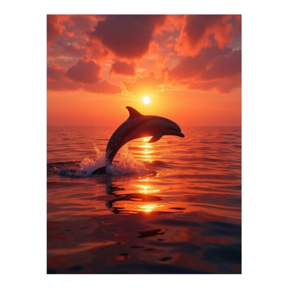 Diamond Art Kit for Adults, Dolphin Sunset Jump Ocean Scene Diamond Painting for Adults Beginners, 5D DIY Diamond Art Painting Kits, Colorful Diamond Painting Craft for Home Decor 12x16