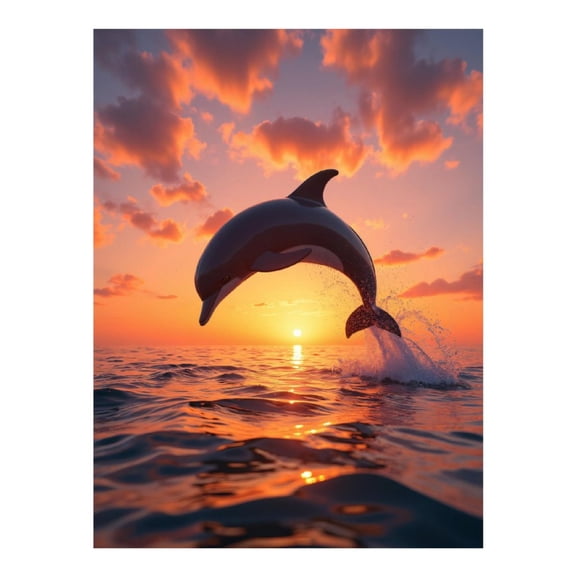 Diamond Art Kit for Adults, Dolphin Sunset Ocean Jumping Diamond Painting for Adults Beginners, DIY Diamond Art Painting Kits, 5D Diamond Painting Crafts for Home Decor 12x16 Frameless