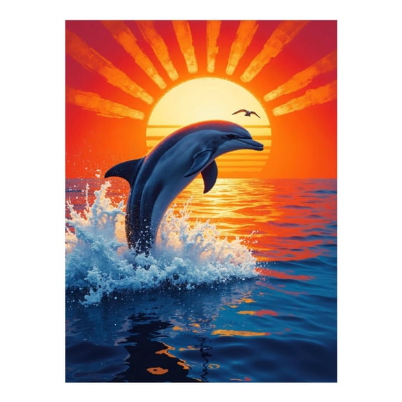Diamond Art Kit for Adults, Dolphin Sunset Ocean Splash Bird Diamond Painting for Adults Beginners, DIY Diamond Art Painting Kits, 5D Diamond Painting Crafts for Home Decor 12x16 Frameless