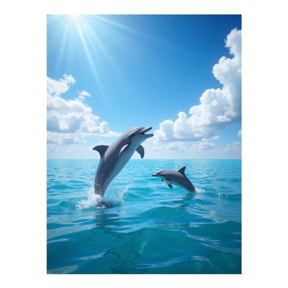 Diamond Art Kit for Adults, Dolphins Jumping Ocean Sky Clouds Diamond Painting for Adults Beginners, 5D DIY Diamond Art Painting Kits, Colorful Diamond Painting Craft for Home Decor 12x16