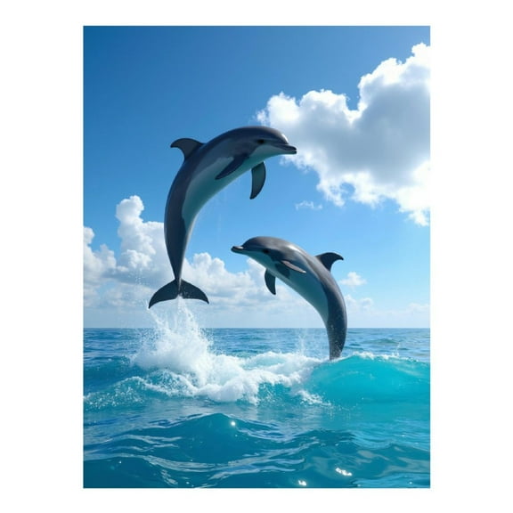Diamond Art Kit for Adults, Dolphins Jumping Ocean Waves Diamond Painting for Adults Beginners, DIY Diamond Art Painting Kits, 5D Diamond Painting Crafts for Home Decor 12x16 Frameless