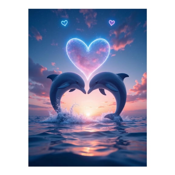 Diamond Art Kit for Adults, Dolphins Love Sea Sunset Sky Diamond Painting for Adults Beginners, DIY Diamond Art Painting Kits, 5D Diamond Painting Crafts for Home Decor 12x16 Frameless