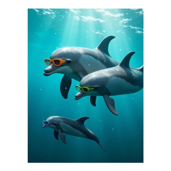 Diamond Art Kit for Adults, Dolphins Sunglasses Ocean Fun Diamond Painting for Adults Beginners, 5D DIY Diamond Art Painting Kits, Colorful Diamond Painting Craft for Home Decor 12x16
