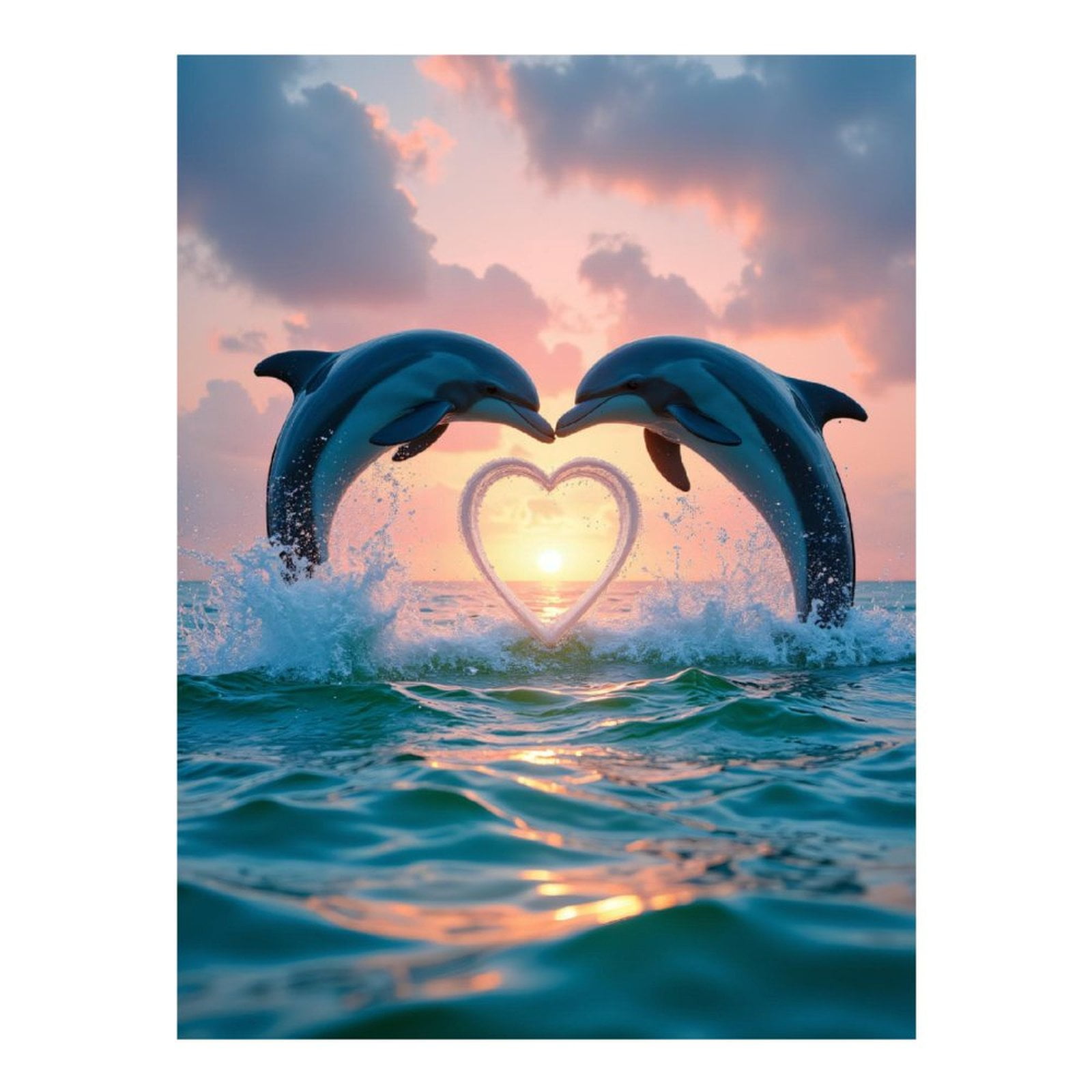 Diamond Art Kit for Adults, Dolphins Sunset Heart Ocean Love