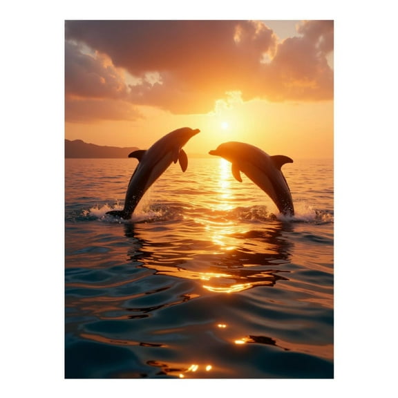 Diamond Art Kit for Adults, Dolphins Sunset Ocean Dance Diamond Painting for Adults Beginners, 5D DIY Diamond Art Painting Kits, Colorful Diamond Painting Craft for Home Decor 12x16