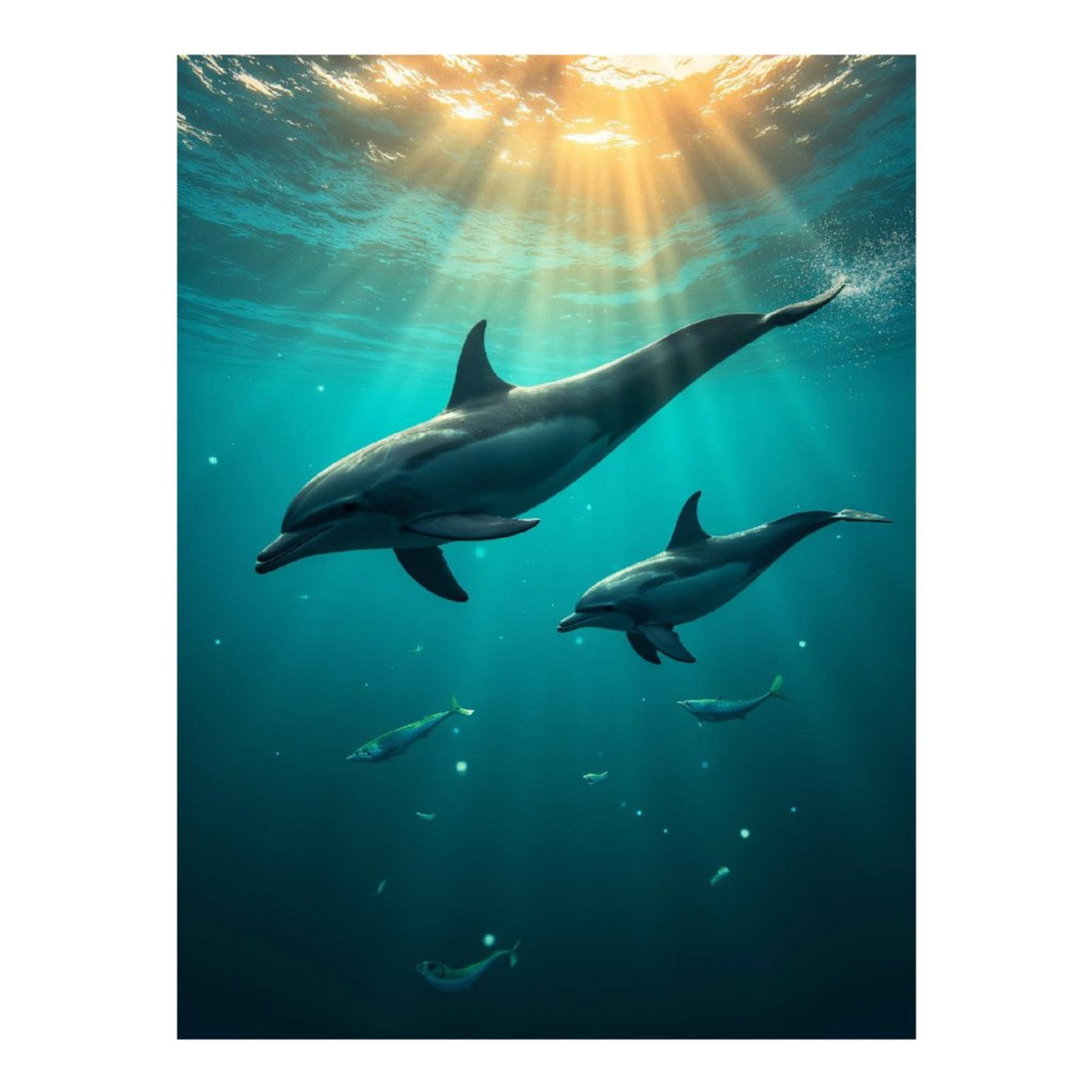 Diamond Art Kit for Adults, Dolphins Swimming Underwater Sunlight