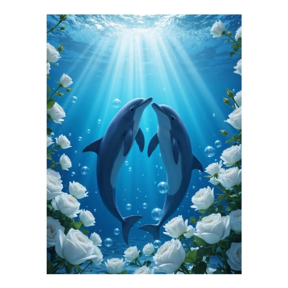 Diamond Art Kit for Adults, Dolphins White Roses Ocean Bubbles Diamond Painting for Adults Beginners, DIY Diamond Art Painting Kits, 5D Diamond Painting Crafts for Home Decor 12x16 Frameless