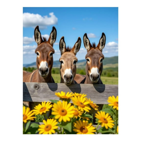 Diamond Art Kit for Adults, Donkeys Behind Wooden Fence Flowers Diamond Painting for Adults Beginners, DIY Diamond Art Painting Kits, 5D Diamond Painting Crafts for Home Decor 12x16 Frameless