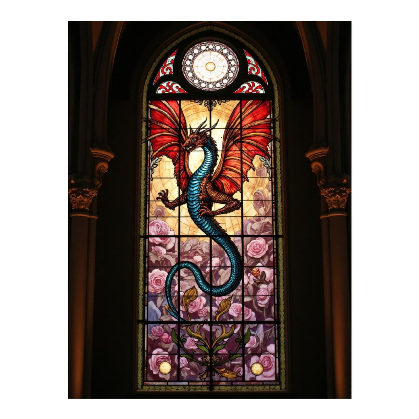 Diamond Art Kit for Adults, Dragon Stained Glass Window Art Diamond Painting for Adults Beginners, DIY Diamond Art Painting Kits, 5D Diamond Painting Crafts for Home Decor 12x16 Frameless