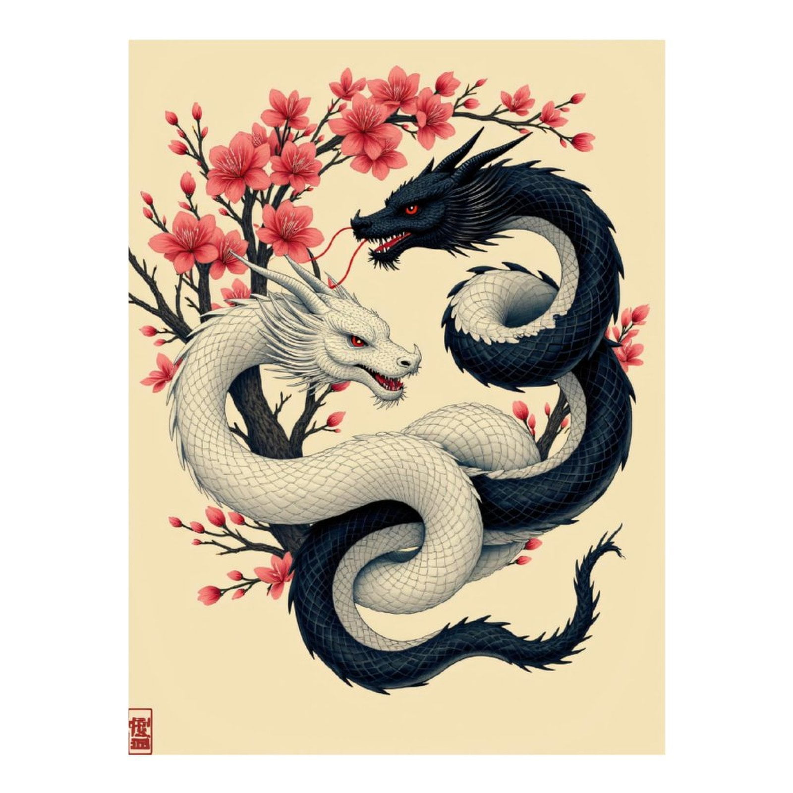 Diamond Art Kit for Adults, Dragon Yin Yang Cherry Blossoms Diamond Painting for Adults Beginners, 5D DIY Diamond Art Painting Kits, Colorful Diamond Painting Craft for Home Decor 12x16