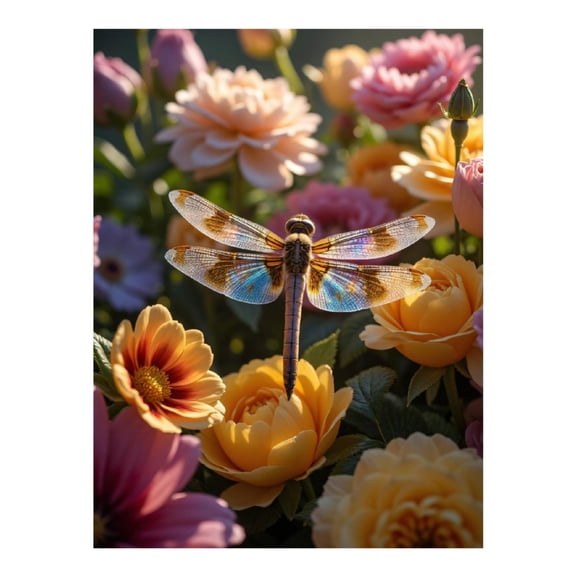 Diamond Art Kit for Adults, Dragonfly Among Vibrant Blooms Diamond Painting for Adults Beginners, DIY Diamond Art Painting Kits, 5D Diamond Painting Crafts for Home Decor 12x16 Frameless