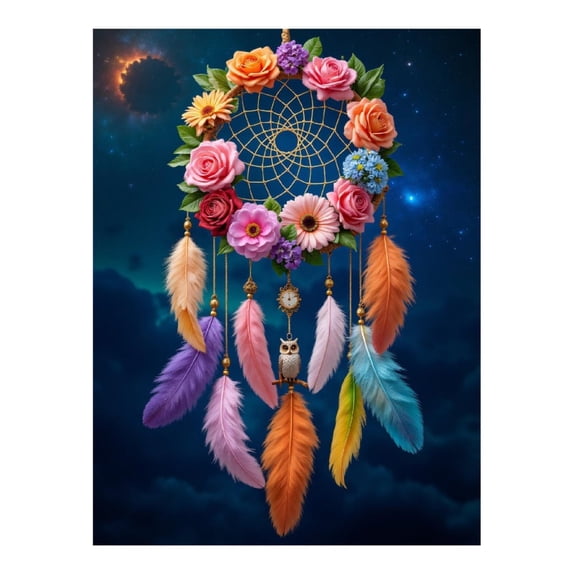 Diamond Art Kit for Adults, Dreamcatcher Floral Feathers Celestial Diamond Painting for Adults Beginners, 5D DIY Diamond Art Painting Kits, Colorful Diamond Painting Craft for Home Decor 12x16