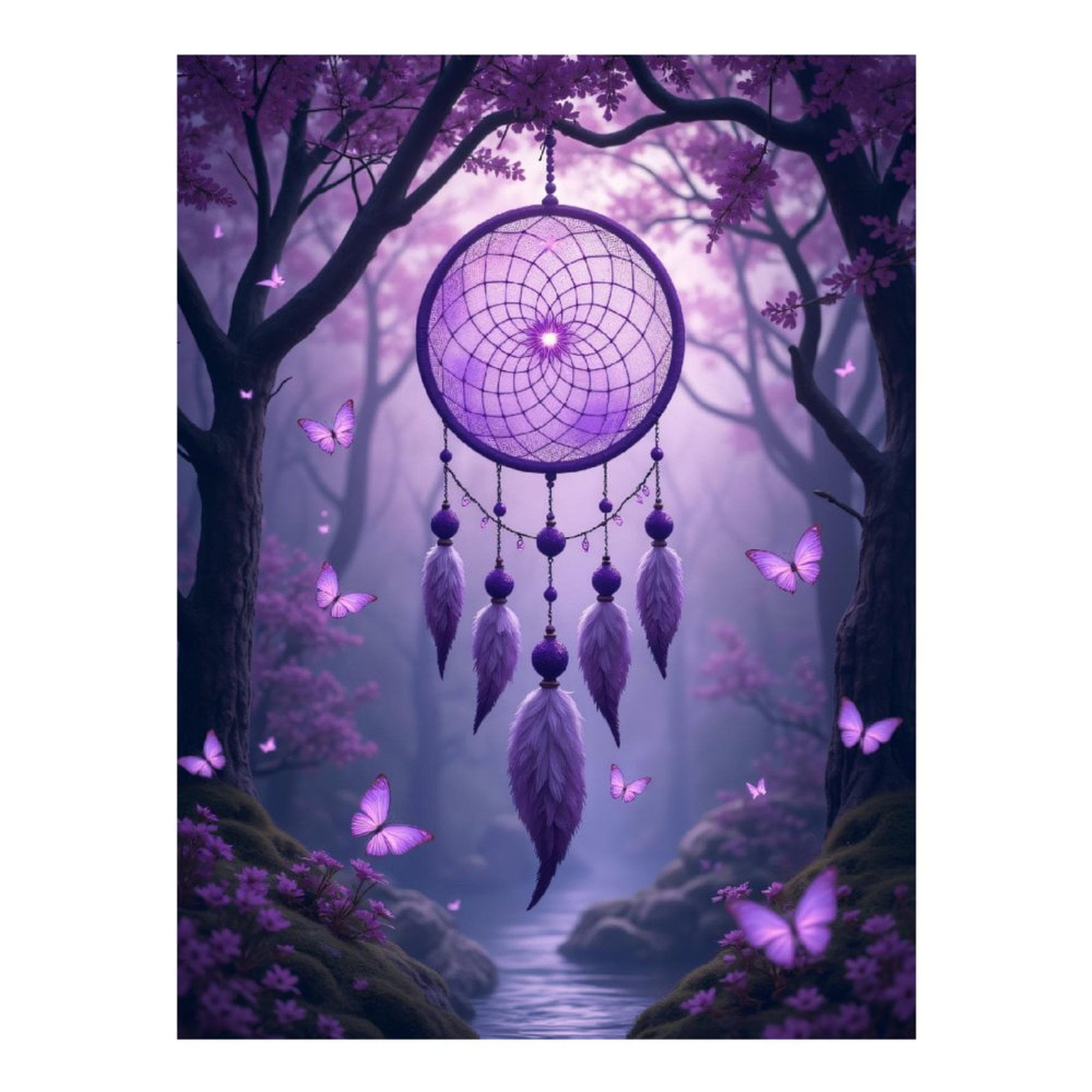 Diamond Art Kit for Adults, Dreamcatcher Forest Purple Butterflies Diamond Painting for Adults Beginners, 5D DIY Diamond Art Painting Kits, Colorful Diamond Painting Craft for Home Decor 12x16