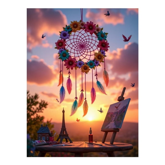Diamond Art Kit for Adults, Dreamcatcher Sunset Art Table Diamond Painting for Adults Beginners, 5D DIY Diamond Art Painting Kits, Colorful Diamond Painting Craft for Home Decor 12x16