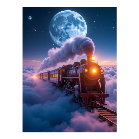 Diamond Art Kit for Adults, Dreamlike Night Train Clouds Moon Diamond Painting for Adults Beginners, 5D DIY Diamond Art Painting Kits, Colorful Diamond Painting Craft for Home Decor 12x16