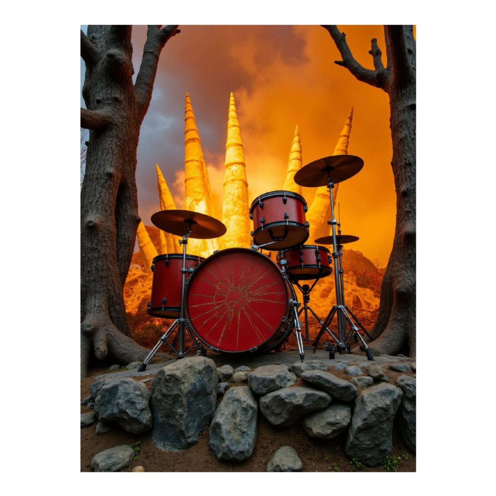 Diamond Art Kit for Adults, Drum Set Sunset Trees Rocks Diamond Painting for Adults Beginners, DIY Diamond Art Painting Kits, 5D Diamond Painting Crafts for Home Decor 12x16 Frameless