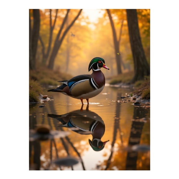 Diamond Art Kit for Adults, Duck Autumn Forest Reflection Diamond Painting for Adults Beginners, 5D DIY Diamond Art Painting Kits, Colorful Diamond Painting Craft for Home Decor 12x16