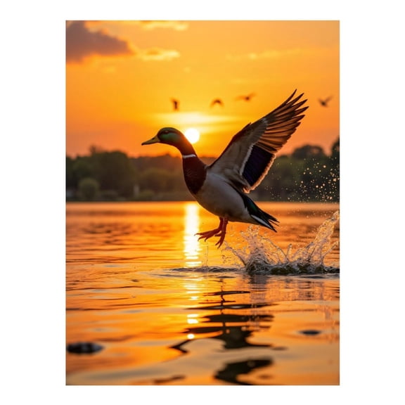 Diamond Art Kit for Adults, Duck Flying Over Sunset Lake Diamond Painting for Adults Beginners, DIY Diamond Art Painting Kits, 5D Diamond Painting Crafts for Home Decor 12x16 Frameless