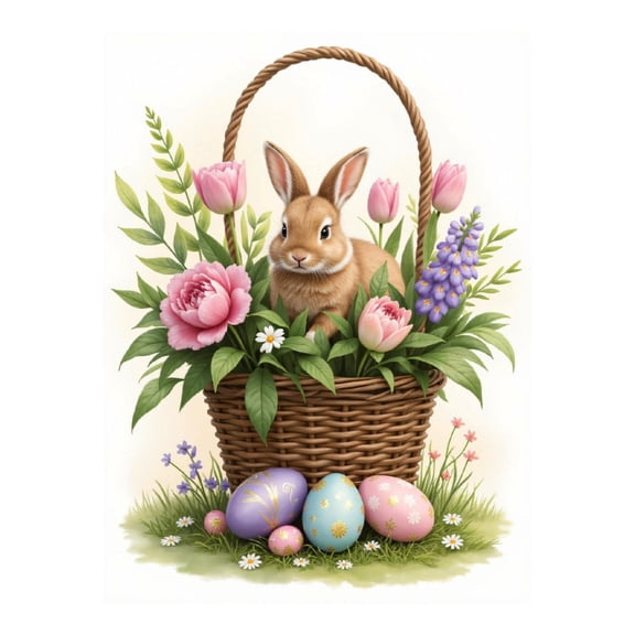 Diamond Art Kit for Adults, Easter Bunny Basket Blooms Eggs Diamond Painting for Adults Beginners, 5D DIY Diamond Art Painting Kits, Colorful Diamond Painting Craft for Home Decor 12x16
