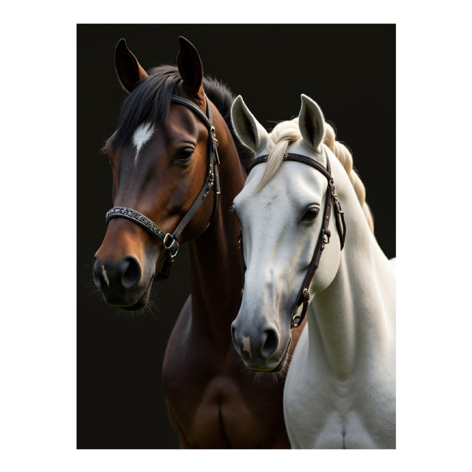 Diamond Art Kit for Adults, Elegant Brown White Horses Duo Diamond Painting for Adults Beginners, 5D DIY Diamond Art Painting Kits, Colorful Diamond Painting Craft for Home Decor 12x16