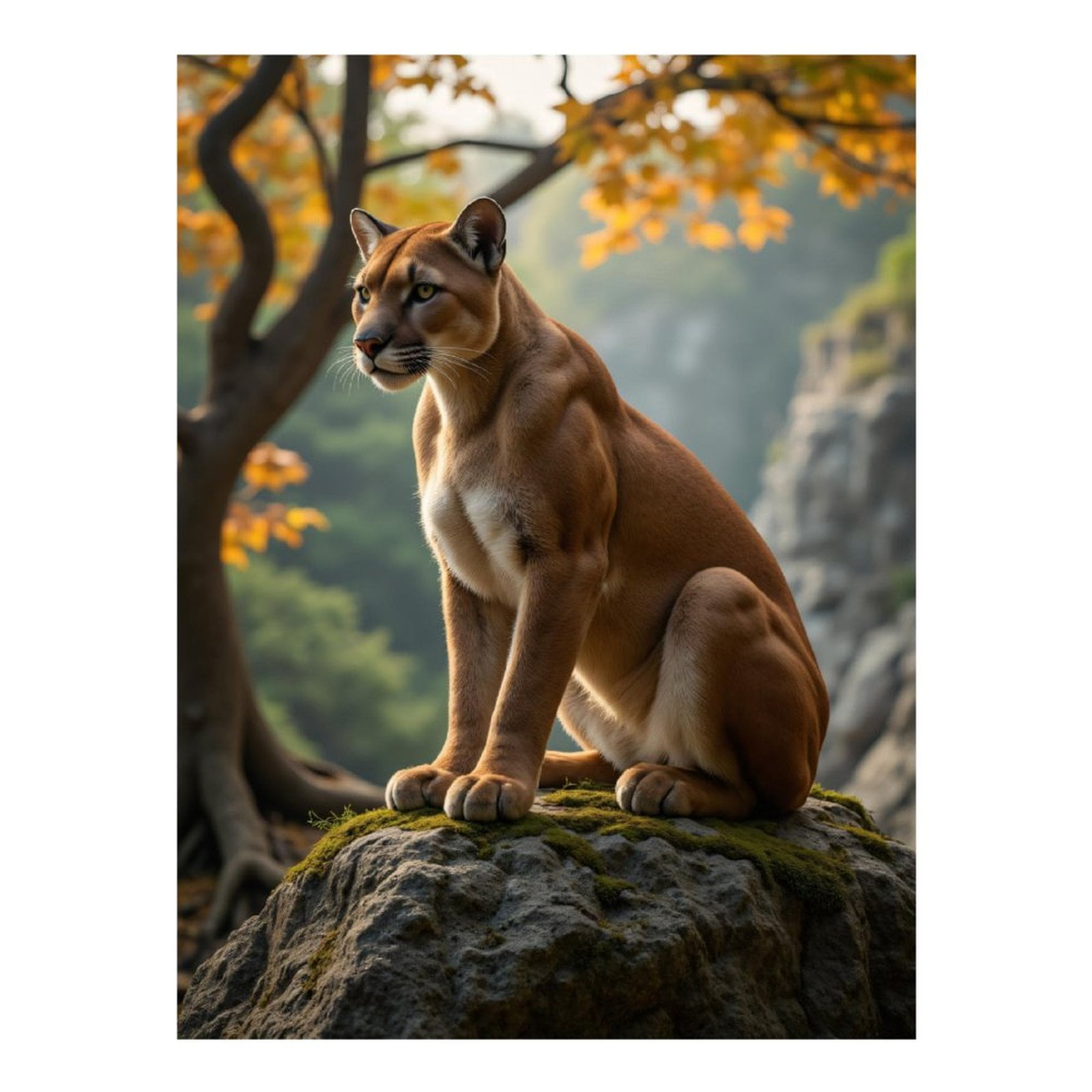 Diamond Art Kit for Adults, Elegant Cougar Autumn Rock Vista Diamond Painting for Adults Beginners, 5D DIY Diamond Art Painting Kits, Colorful Diamond Painting Craft for Home Decor 12x16