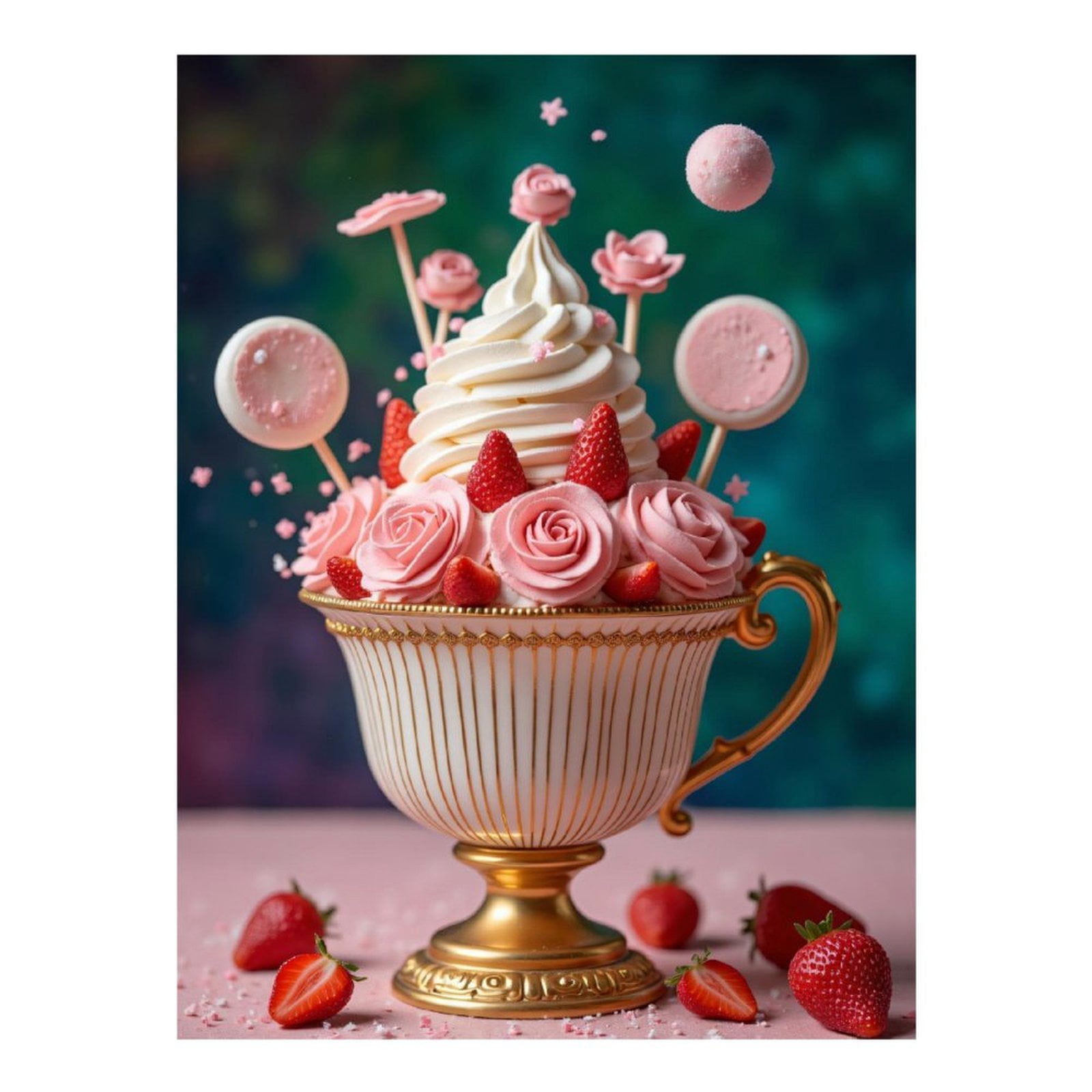 Diamond Art Kit for Adults, Elegant Dessert Cup Strawberries Roses Diamond Painting for Adults Beginners, DIY Diamond Art Painting Kits, 5D Diamond Painting Crafts for Home Decor 12x16 Frameless