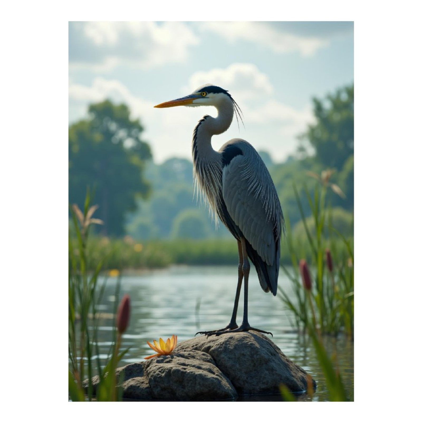 Diamond Art Kit for Adults, Elegant Heron On River Rock Diamond Painting for Adults Beginners, 5D DIY Diamond Art Painting Kits, Colorful Diamond Painting Craft for Home Decor 12x16