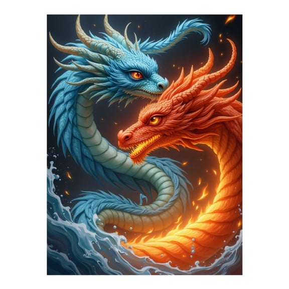Diamond Art Kit for Adults, Elemental Dragon Battle Scene Diamond Painting for Adults Beginners, DIY Diamond Art Painting Kits, 5D Diamond Painting Crafts for Home Decor 12x16 Frameless