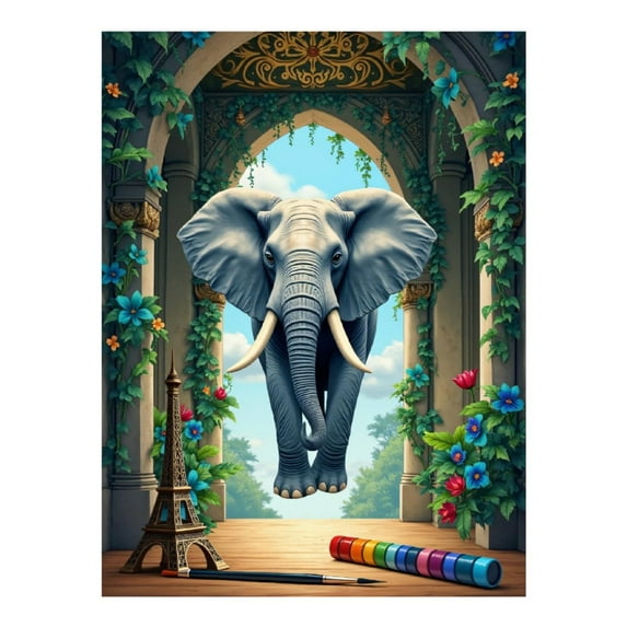 Diamond Art Kit for Adults, Elephant Arches Eiffel Tower Paints Diamond Painting for Adults Beginners, 5D DIY Diamond Art Painting Kits, Colorful Diamond Painting Craft for Home Decor 12x16