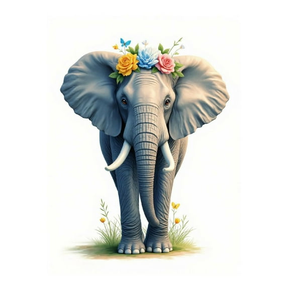 Diamond Art Kit for Adults, Elephant Floral Crown Nature Art Diamond Painting for Adults Beginners, 5D DIY Diamond Art Painting Kits, Colorful Diamond Painting Craft for Home Decor 12x16