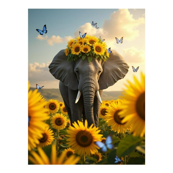 Diamond Art Kit for Adults, Elephant Sunflower Meadow Butterflies Diamond Painting for Adults Beginners, DIY Diamond Art Painting Kits, 5D Diamond Painting Crafts for Home Decor 12x16 Frameless