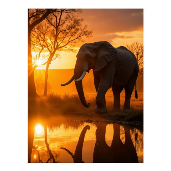 Diamond Art Kit for Adults, Elephant Sunset Reflection Serenade Diamond Painting for Adults Beginners, 5D DIY Diamond Art Painting Kits, Colorful Diamond Painting Craft for Home Decor 12x16