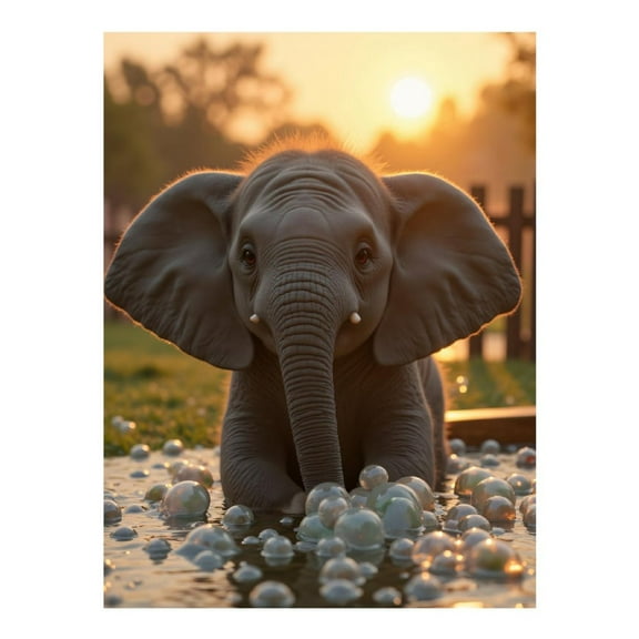 Diamond Art Kit for Adults, Elephant Sunset Water Bubbles Play Diamond Painting for Adults Beginners, DIY Diamond Art Painting Kits, 5D Diamond Painting Crafts for Home Decor 12x16 Frameless